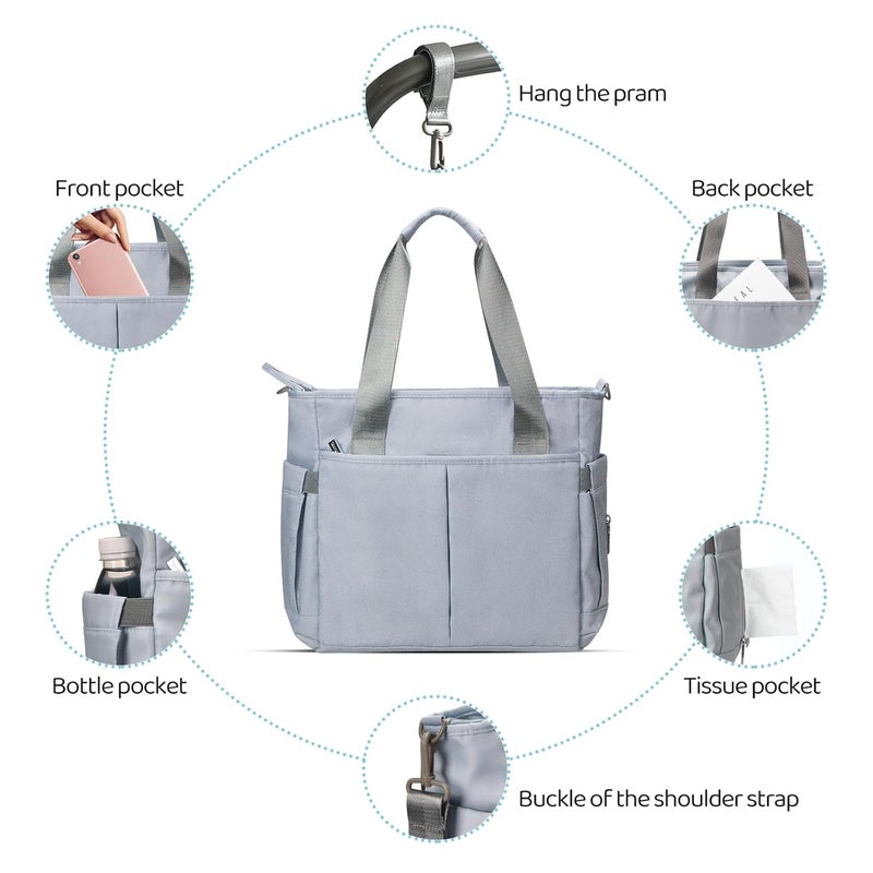 PHEBEN Store Diaper Bag Tote Satchel Waterproof Messenger Baby Diaper Bags for Mom and Dad Multifunction Medium Travel Tote Bags(Blue Grey) - Image 5